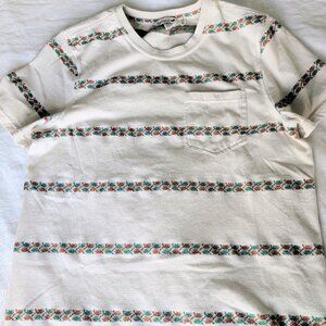 Toad&Co Men’s Graphic T-Shirt Medium | Striped Fish Pocket Tee | Oatmeal |